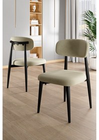 Resim Canisa Laos Serisi 4 Adet Krem Mutfak Sandalyesi Siyah Metal İskeletli 1. Sınıf Babyface Kumaş Sandalye Krem Ayaklar Siyah 