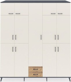 Resim Kronos Dolap 10 Raflı 2 Çekmeceli 4 Askılı 220x59x243 Antrasit-aytaşı/çam Aytası/atlas Çam 