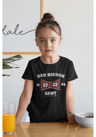 Resim Sevbano Unisex Red Ribbon Army 1984 Yazılı Çocuk Tişört 1-12 Yaş Siyah 