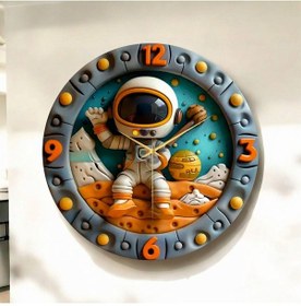Resim Renkli Baskı Astronot Uzayy Çocuk Desenli Sayılı Hediyelik Ahşap Sessiz Duvar Saati 50cm ÇOk Renkli 