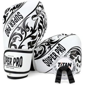 Resim Süper Pro Beyaz Üzeri Siyah İşlemeli Deri Boks Eldiveni 12 Oz Çok Renkli 
