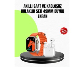 Resim Normadia Yüksek Teknoloji Akıllı Saat Seti, 2 Kordon, Kablosuz Kulaklık Hediyeli 