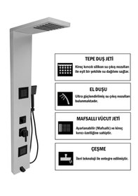 Resim Atlas Silver Gri Premium Masajlı Duş Paneli - Dikey Jakuzi Gri 
