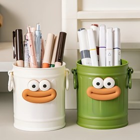 Resim 2 adet Sevimli Karikatür Yüz Büyük Kapasiteli Kalem Tutucu - Kalemler, Markerlar ve Ofis Malzemeleri için Dayanıklı PP Plastik Masa Düzenleyici, Öğrenciler ve Ofis Kullanımı için Taşınabilir Tasarım, Beyaz ve Yeşil Oynak Neşeli Yuzlarla, Ofis Malzemeleri ve Aksesuarları 