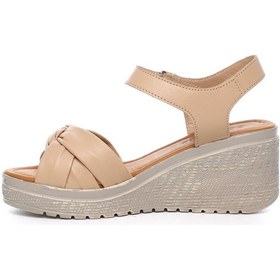 Resim Gönderi R Vizon Bilekten Cırt Bantlı Dolgu Topuklu Hakiki Deri Sandalet Vizon 