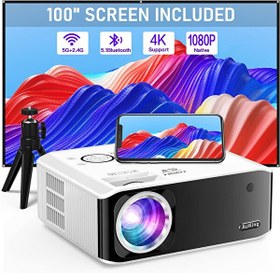 Resim AuKing Yerel 1080P 4K Projektör Wi-Fi ve Bluetooth Özellikli Projektör 