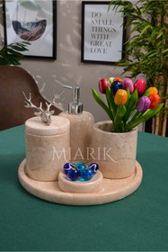 Resim MIARIK DESIGN & DEKORASYON Dekoratif Mermer 5 Li Geyik Detaylı Banyo Seti Takımı 