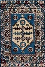 Resim Mavi Madalyon Modern Geometrik Etnik Eskitme Desenli Boho Makinada Yıkanabilir Hafif Hav Toz Vermez Leke Tutmaz Kaymaz Taban Dijital Makine Baskı Halı Oturma Odası Salon Yolluk Koridor Mutfak Halısı 