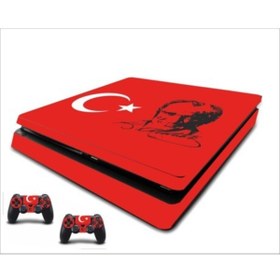 Resim cosy home gift Mustafa Kemal Atatürk Silüeti Ve Imzası Playstation 4 Slim Kasa Sticker Kaplama 