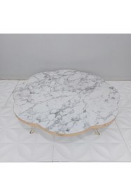 Resim DOGANDEKOR 90 Cm Beyaz Mermer Desenli Yer Sofrası 