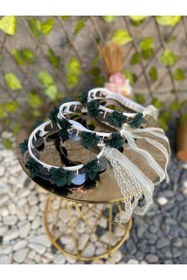 Resim GÜRLEK TEKSTİL Yeşil Süslü Gelin Nedime Kına Gecesi Tefi, Üç Boyut Lazer Çiçek ve Kurdele Detaylı Tef 10 Adet 