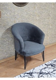 Resim Zafir Tekli Teddy Siyah Boyalı Telli Ayak Çay Seti Koltuk Tekli Berjer , Balkon, Salon, Ofis Füme 