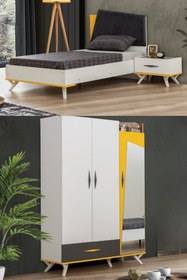 Resim Setay Giallo Genç Odası - 3 Kapılı Dolap, Karyola, Komodin 