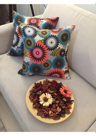 Resim Geometrik Çiçek Baskılı Pamuk Kumaş Krem Kırlent 45x45 Cm Ikili - 810 45 x 45 