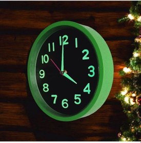 Resim Fosforlu Kabartma Rakam Yeşil Siyah Küçük Duvar Saati Çap 22 Cm Yeşil 
