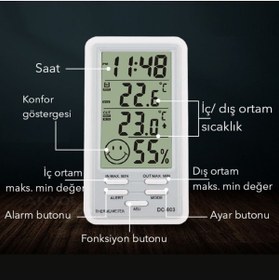 Resim Genel Markalar Dc-803 Kablolu Alarmlı Sıcaklık Ve Nem Ölçer 