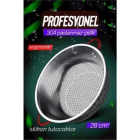 Resim 28 cm Kevgir Yuvarlak Süzgeç Profesyonel 304 Paslanmaz Çelik 