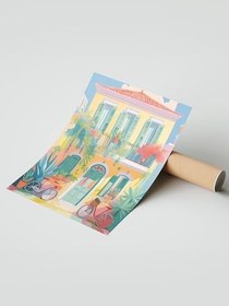 Resim Zestia Çerçevesiz Poster, Akdeniz Evi ve Bisiklet, Salon Dekoru Poster No: 112512 21 x 30 