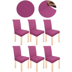 Resim Spandex Mikro Petek Kumaş Likralı Lastikli Tüylenmez 6'lı Sandalye Kılıfı Esnek Sandalye Örtüsü - Fuşya 