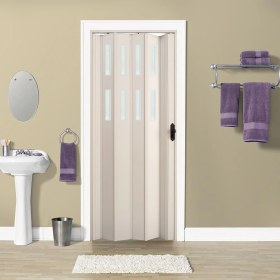 Resim Faran Dekorasyon 130 x 215 Beyaz Renk Camlı Pvc Akordiyon Katlanır Kapı - Frnakmodel-58 