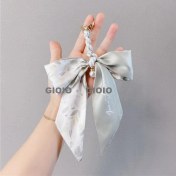 Resim Silver1 Gıoıo Yeni Ipek Eşarp Anahtarlık Kişiselleştirilmiş Inci Papyon Çanta Çekicilik Dokuma Anahtarlık (Yurt Dışından) 