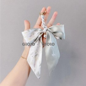 Resim Silver1 Gıoıo Yeni Ipek Eşarp Anahtarlık Kişiselleştirilmiş Inci Papyon Çanta Çekicilik Dokuma Anahtarlık (Yurt Dışından) 