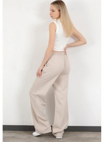 Resim Giysa Kadın Beli Lastikli Bağcıklı Bol Paça Pantolon Taş - 4707 Taş 