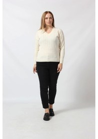 Resim Moda Berray Y6328 Fındık Örgü Detaylı Triko Kazak Krem 