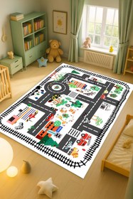 Resim Kessy Home Studio Eğitici Yol Desenli Çocuk Oyun Halısı Dijital Baskı Yıkanablir Kaymaz Taban Çocuk Odası Halısı 4 