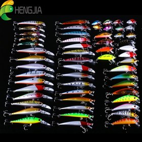 Resim 56 Parça Balıkçılık Yem Seti - Crankbait, Minnow Popper, Kalem Yemi, Kanca ile Tatlı ve Tuzlu Su Pike, Sazan ve Levrek Avı İçin Hard Baits Takımı - Erkekler için Noel Hediyesi 