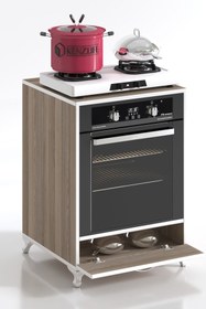 Resim Kenzlife Ankastre Modülü Kabini Krom Crd Fırın Ocak Dolabı Kapaklı Ayaklı Sabit Tabla 