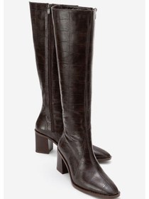 Resim Venıa Kahverengi Baskı Kadın Kalın Topuklu Çizme Kahverengi 