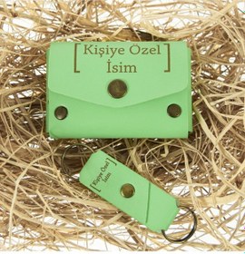 Resim Miaju Fıstık Yeşil, Üç Hilal Desenli, İsme Özel Cüzdan Ve Anahtarlık Set, Mükemmel Hediye Aksesuar Takım Fıstık Yeşil 