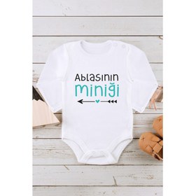 Resim Kio Tasarım Abla Baskılı Uzun Kollu Bebek Zıbın Çıt Çıtlı Badi Body Pamuklu Hediye Yeni Doğan Hediyesi Kız Erkek Unisex Yeni Doğan Hastane Çıkışı Doğum Hediyesi 