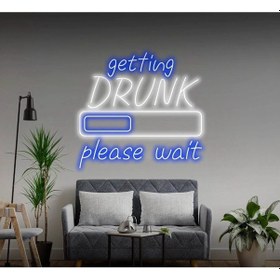 Resim Getting Drunk Please Wait Yazılı Ve Şekilli Neon Tabela Mavi 