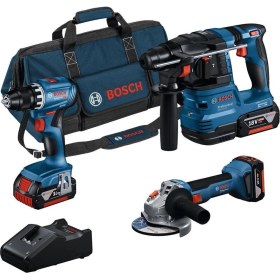 Resim Bosch Professional Akülü Kombo Kit 3X18V 4.0AH GSR 18V-45 GWS 18V-8 GBH 18V-22 9 Parça Mavi 
