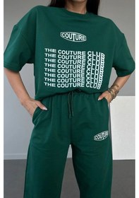 Resim Couture Club T-shirt Eşofman Altı Jogger- Yeşil Baskılı Alt Üst Eşofman Takım Oversize Bisiklet Yak Yeşil 