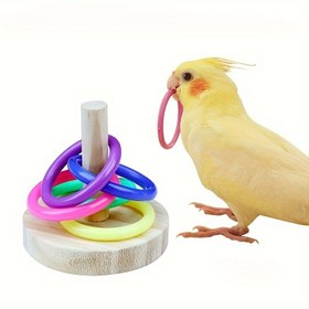 Resim Doğal Ahşap Papağan - Renkli Çiğneme Halkalı, Budgerigarlar, Kakadu, Muhabbet Kuşları ve Papağan Aksesuarı için Eğitici ve Zihinsel Uyarıcı Oyun Seti, Güvenli Malzeme, Canlı Tasarım, Budgerigar Sahipleri İçin Etkileşimli Oyuncak 