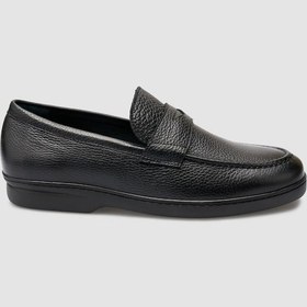 Resim %100 Hakiki Deri Siyah Düz Erkek Loafer Siyah 