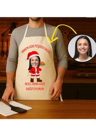Resim Kişiye Özel Karikatür Fotoğraflı Mutfak Önlüğü Noel Baba Gibi Dağıtıyorum Çok Renkli 