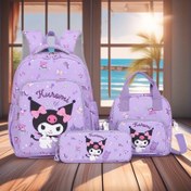 Resim Sanrio 3 Parça Nime Sırt Çantası Seti - Leylak Mor Kuro/Kurumi Karakter Tasarım, Dayanıklı Oxford Kumaş Öğle Yemeği Çantalığı, İnce ve Seyahat için, Kadınlar için sırt çantası 