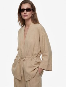 Resim Koton Geniş Uzun Kollu Cepli Beli Bağcıklı Oversize Kimono Ceket 