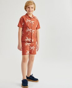 Resim Koton Palmiye Nakış Detaylı Beli Bağlamalı Cepli Pamuklu Şort Kiremit Desenli 5skb40004tw Kdm Kiremit 