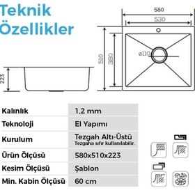 Resim Crauf Poli 6301 Pvd Bakır Tek Gözlü 51x58 Cm Paslanmaz Çelik Mutfak Eviyesi Bakır 