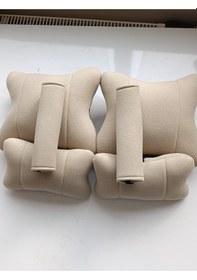 Resim Krem Rengi Tay Tüyü Kumaştan Oto Boyun Yastığı+bel Yastığı+emniyet Kemer Pedi Takimi Krem 