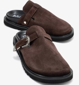 Resim Vesta Kahverengi Süet Tokalı Hakiki Deri Kadın Burnu Kapalı Terlik Kahverengi 