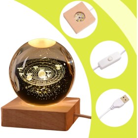 Resim Keyfim Shop Isme Özel Büyük Boy Işıklı Kare Ahşap Kaideli Gezegenler Temalı Cam Küre 8cm 