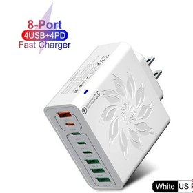 Resim 8 Port Usb C Şarj Hızlı Hızlı Yüksek Hızlı Şarj Tipi C Pd Duvar Telefon Us Plug White ' Beyaz 