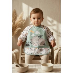 Resim Babydonat Tinybear Dream Big Su Geçirmez Uzun Kollu Mama Önlüğü - Mint Yeşili Blw Uyumlu Bebek Ek Gıda Önlüğü 6-24 Ay 