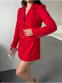 Resim buqre's moda Trend Kadın Gold Çıt Çıt Detaylı Tasarım Uzun Blazer Ceket 